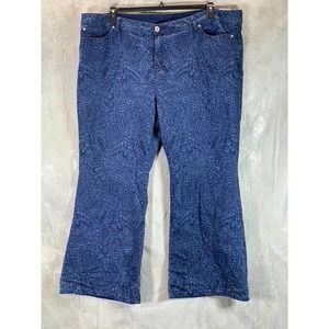 INC Women's Plus MD Indigo High-Rise Lazer-Print Flare-Leg Jeans SZ 28W